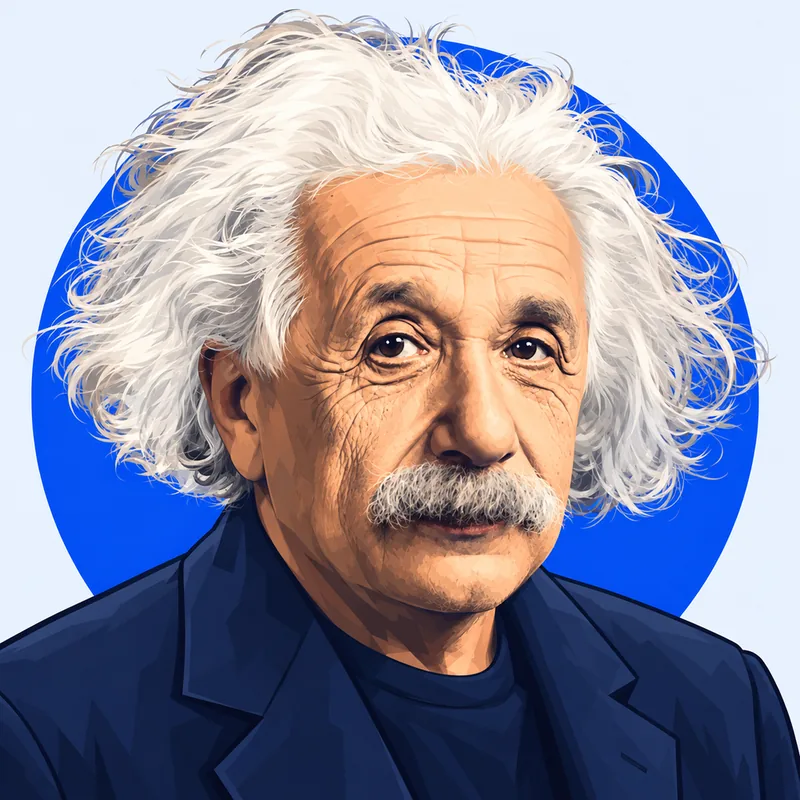 Illustriertes Porträt von Albert Einstein mit weißem Haar